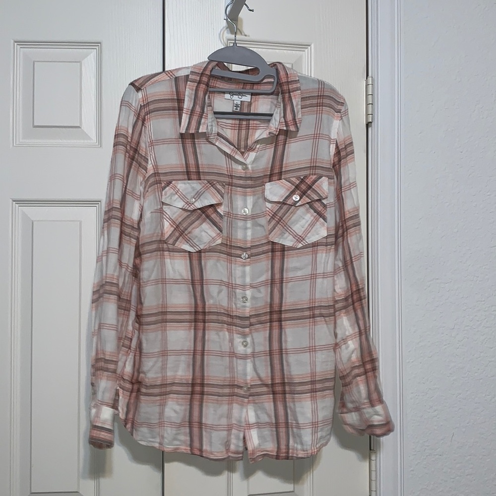 light pink and gray plaid longsleeve